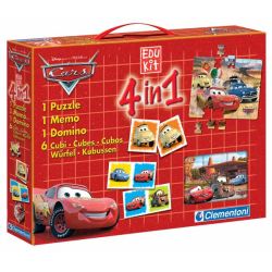 CLEMENTONI 4w1 PUZZLE, KLOCKI, MEMO, DOMINO CARS (12604) - 1