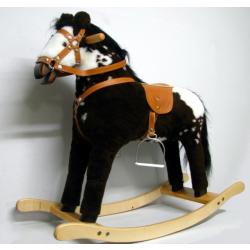 KOŃ NA BIEGUNACH 75cm CIEMN ŁACIATY Z DŹWIĘKIEM - 1