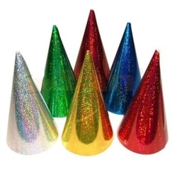 STOŻKI HOLOGRAFICZNE -6szt. CZAPECZKI Z GUMKĄ (ZM2300/6) - 1