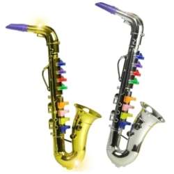 Saksofon srebrny lub złoty, kolorowe klawisze -w pudełku - 1