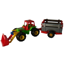 TRAKTOR LAZAR Z ŁADOWARKĄ I PRZYCZEPĄ MAŁĄ dł. całkowita 73 cm - 1