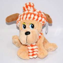 Plusz Pies siedzący w czapce i szaliku 21cm (P1919) - 4