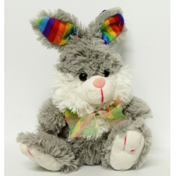 PLUSZ ZAJĄC SIEDZĄCY KOSMATY Z TĘCZOWYMI USZAMI 23cm (Z2071) - 2