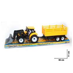 Traktor żółty z przyrządem przednim i przyczepą 42cm - 1