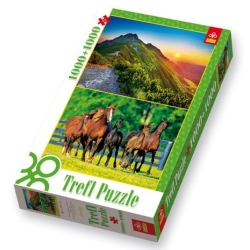 PUZZLE TREFL 1000+1000 ZACH. SŁOŃCA W TATRACH/STADO KONI (29103) - 1