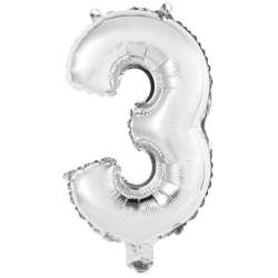 Balon foliowy mini cyfra 3 srebrna 25x40cm - 1