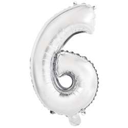 Balon foliowy mini cyfra 6 srebrna 29x40cm - 1