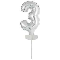 Balon foliowy mini cyfra 3 srebrna 7x12cm - 1