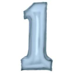 Balon foliowy cyfra 1 pastelowa niebieska 86cm - 1