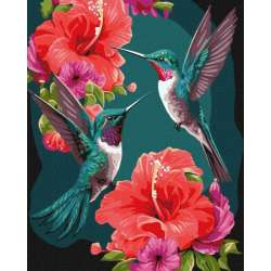 Malowanie po numerach z ramą 40x50cm Szmaragdowe kolibry z farbami metalicznymi (KHO6581) - 1