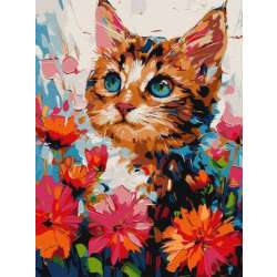 Malowanie po numerach z ramą 30x40cm Kot w kwiatach (KHO6599)