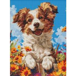 Diamentowa mozaika bez ramy -Pies w kwiatach 30x40 - 1