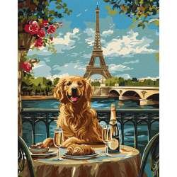 Malowanie po numerach - Retriever w Paryżu 40x50cm - 1