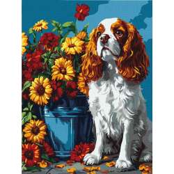Malowanie po numerach - Spaniel i kwiaty 30x40cm