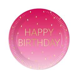 Talerzyki papierowe Pink Happy Birthday 23cm 8szt
