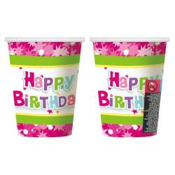 Kubeczki papierowe Happy Birthday róż 270ml 6szt