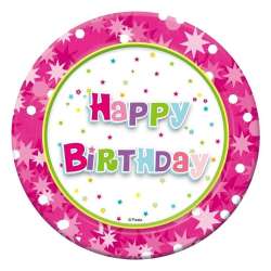 Talerzyki papierowe Happy Birthday róż 18cm 6szt - 1