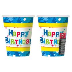 Kubeczki papierowe Happy Birthday blue 270ml 6szt (PF-KHBN) - 1