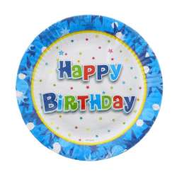 Talerzyki papierowe Happy Birthday nieb 18cm 6szt (PF-THBN7)