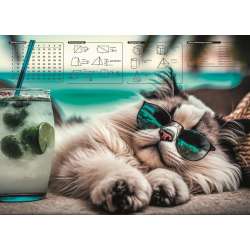 Mata na biurko z nadrukiem chillout cat