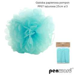 Ozdoba papierowa pompon lazurowa 25cm 3szt