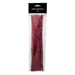 Druty chenille 30cm czerwony metallic 25szt