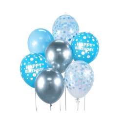 Balony B&C srebrno-niebieski Happy Birthday 7szt - 1