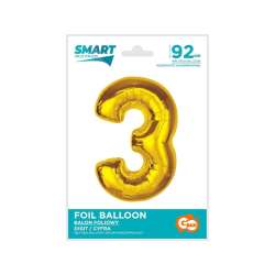 Balon foliowy Smart cyfra 3 złota 92cm