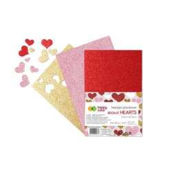 Naklejki Serca brokatowe A5 3szt mix HAPPY COLOR