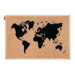 Tablica korkowa nadruk Mapa Świata 60x40cm czarna