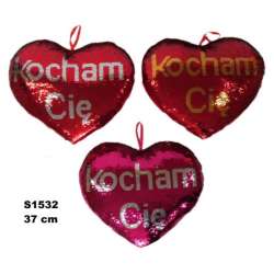 Serce cekinowe 37cm "Kocham Cę" 3 kolory 156075 SUN-DAY cena za 1 szt (S1532 SUN-DAY)