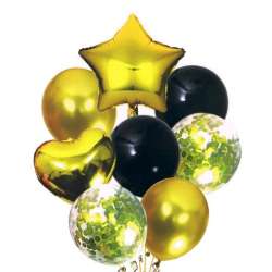 Balony foliowy 46cm Zestaw złoto-czarne z gwiazdką (BAL99) - 1
