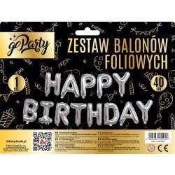 Zestaw balonów foliowych Happy Birthday srebrne