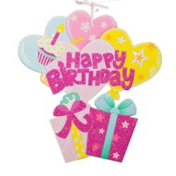 Dekoracja piankowa Happy Birthday różowa - 1