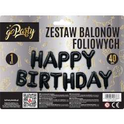 Zestaw balonów foliowych Happy Birthday czarne - 1