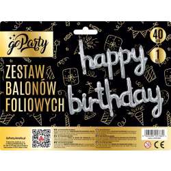 Zestaw balonów foliowych Happy Birthday srebrne