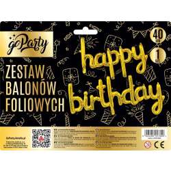 Zestaw balonów foliowych Happy Birthday złote - 1