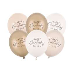 Balony Happy Birthday mix beżowy 30cm 6szt