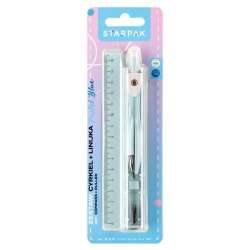 Cyrkiel metalowy + linijka 15cm pastel blue
