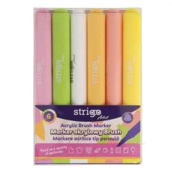 Marker akrylowy z końcówką Brush 6kol STRIGO - 1