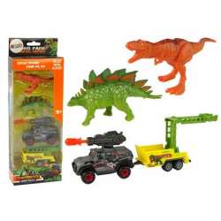 Zestaw dinozaury 2szt+ auto z rakietą+ przyczepa