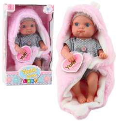 Lalka bobas w szarej piżamce różowy 23cm