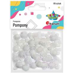 Pompony akrylowe i brokatowe mix białe 85szt. - 1