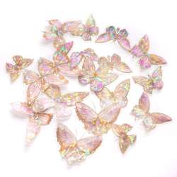 Połyskujące naklejki PET - Motyle crystal pink 20s