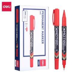 Marker permanentny dwustron. czerwony (12szt) DELI
